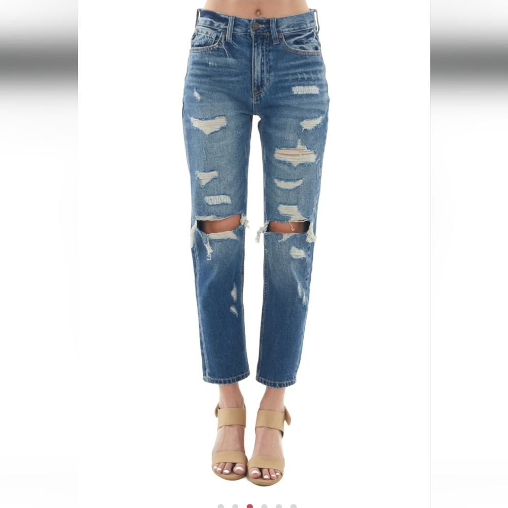 KanCan Women's High Rise Distressed Blue Jeans
